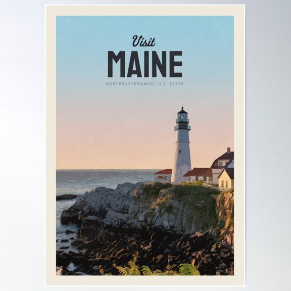 Visit Maine Poster Wall Art, Modern Wall Decor For Living Room Bedroom, 16x24 UNFRAMED
