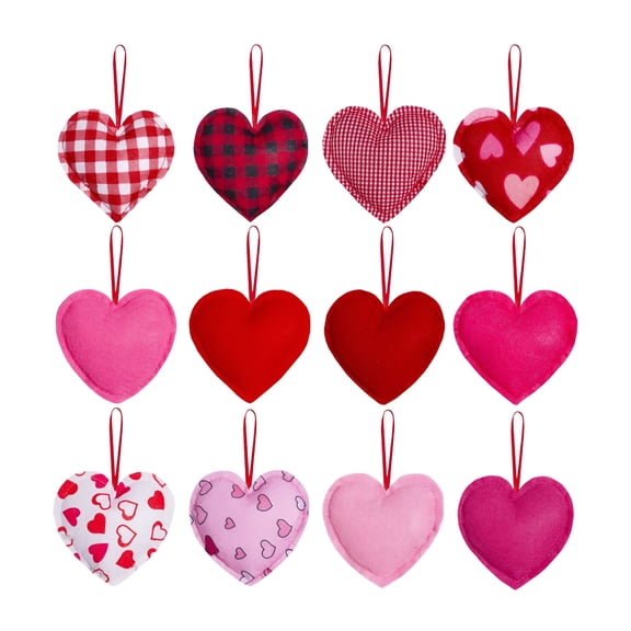 ACDANC 12 Pieces Valentine's Day Felt Heart Ornaments for Tree 3 Inch Valentines Heart Hanging Decorations Small Red Heart Ornaments Felt Heart Hanging Decoration for Valentine's Day Wedding Decor