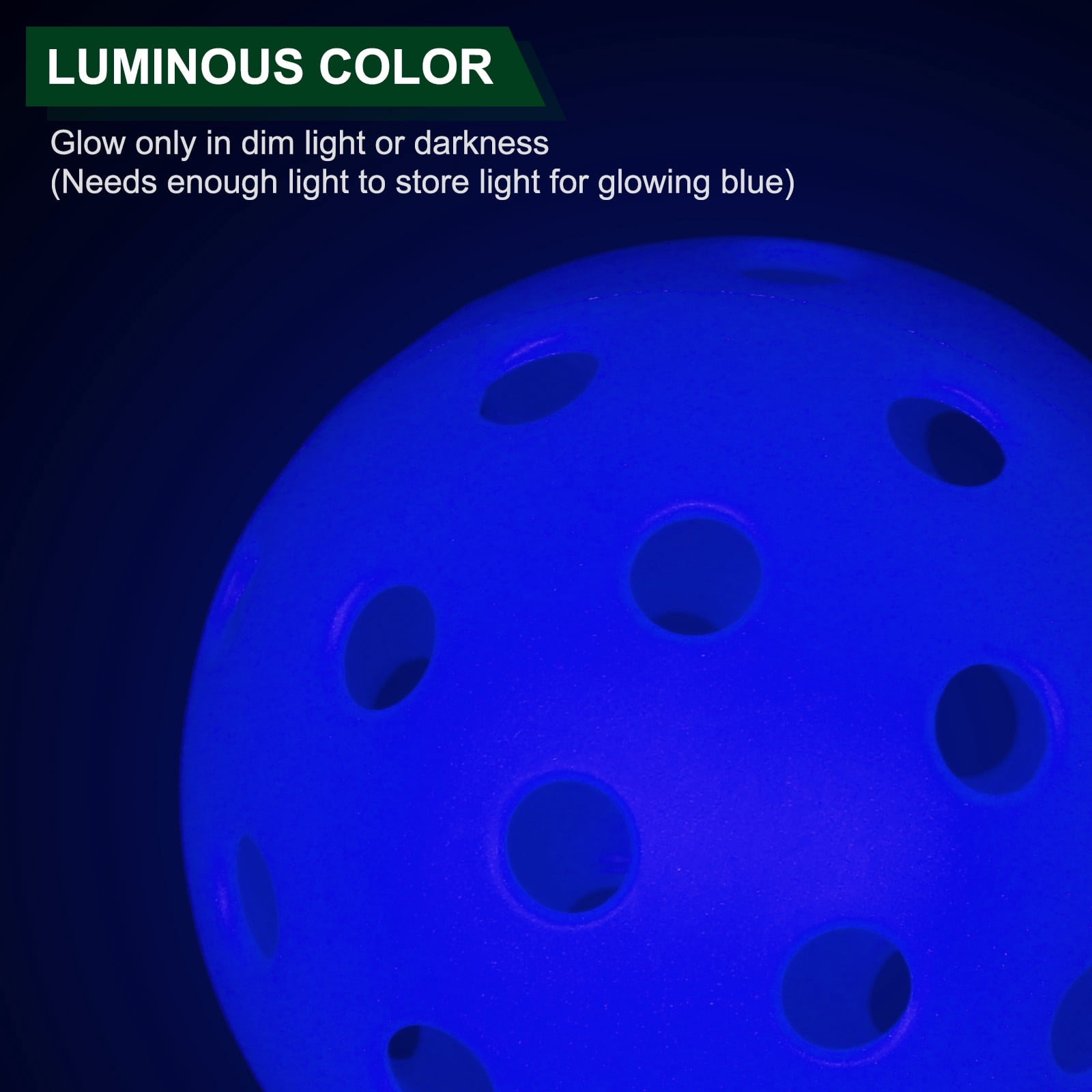 Luminous Pickleball Balls 40 Holes Glow in the Dark Pickleball Balls with Mesh Bag Blue, 6 Pack