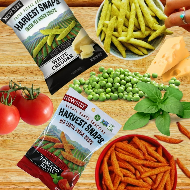 Harvest Snaps White Cheddar & Tomato Basil Veggie Chips, Green Pea