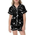 thumbnail image 5 of Gelikeya Girls Pajamas 10-12 Halloween Pajamas Short Sleeves Collared T Shirts Shorts 2pc Outfits All Saints' Day Sleepwear Girls Fashion 2-13Y (Black, 10-11 Years), 5 of 5