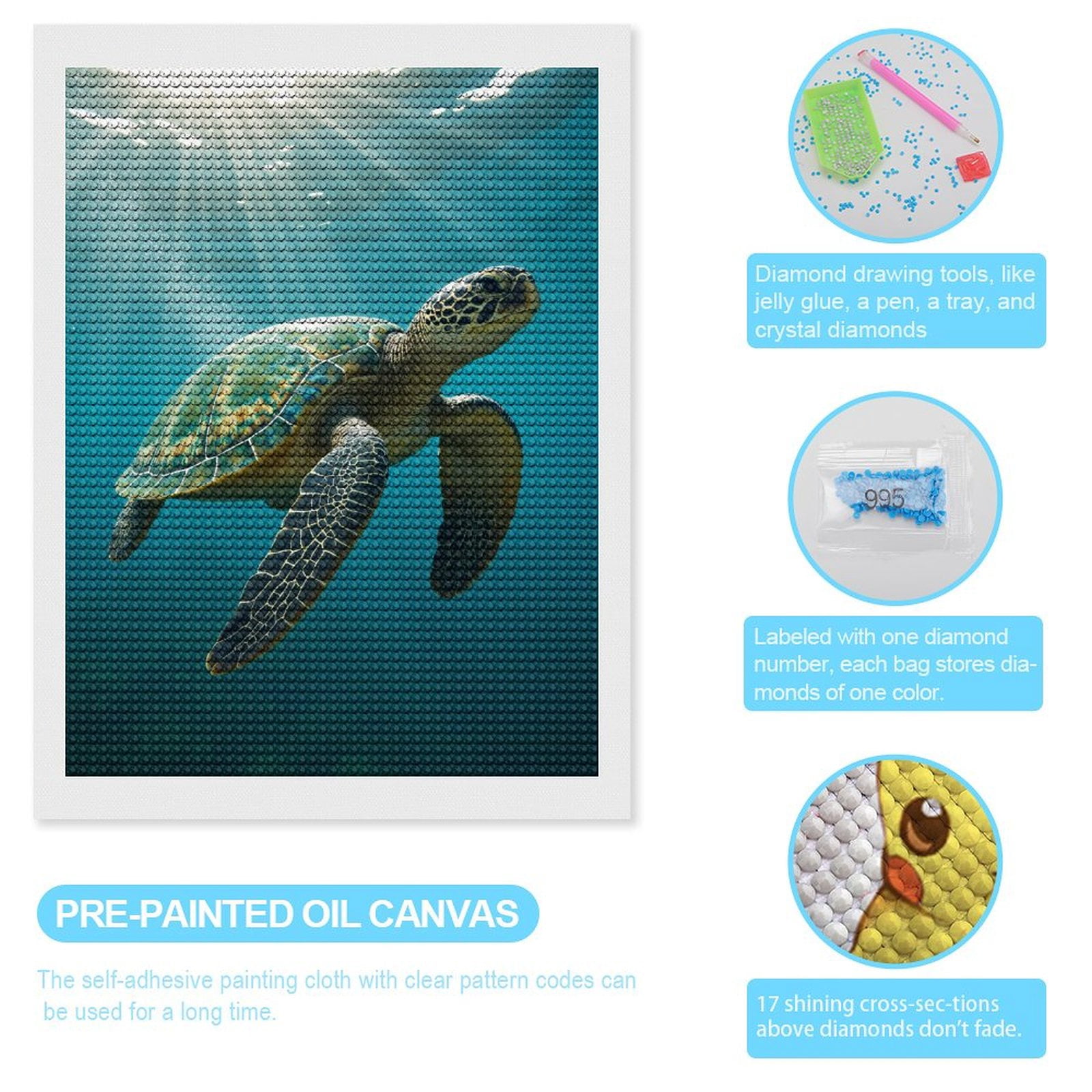 Diamond Art Kits for Adults, Sea Turtle Underwater Sunlight 5D Diamond Painting Kits for Adults Beginners, DIY Full Drill Diamond Painting, Gem Art and Crafts 12x16
