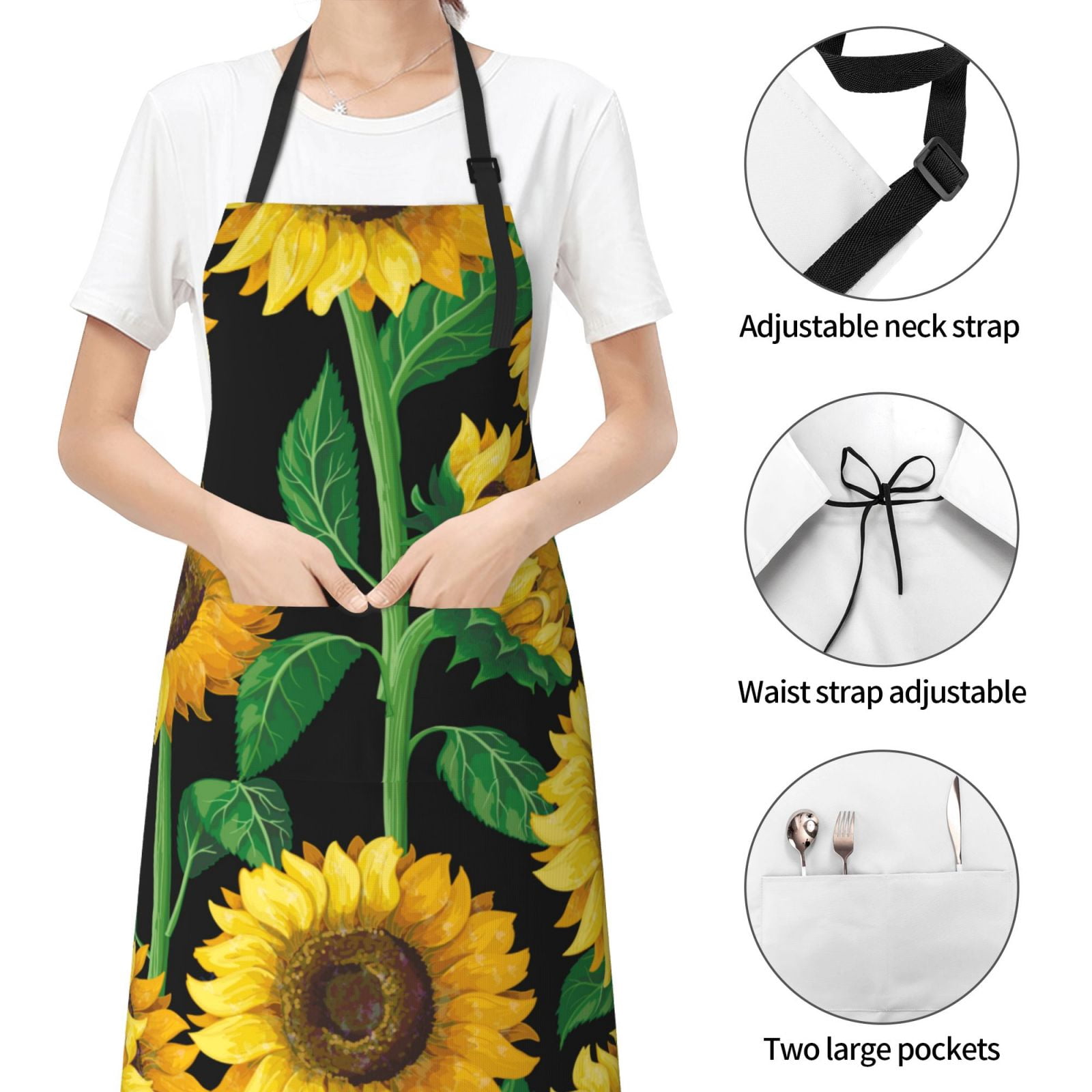 Kdxio Sunflower Apron with Pockets Adjustable Kitchen Aprons for Men Women Waterproof Aprons for Cooking,Drawing,Crafting, Baking Household Cleaning
