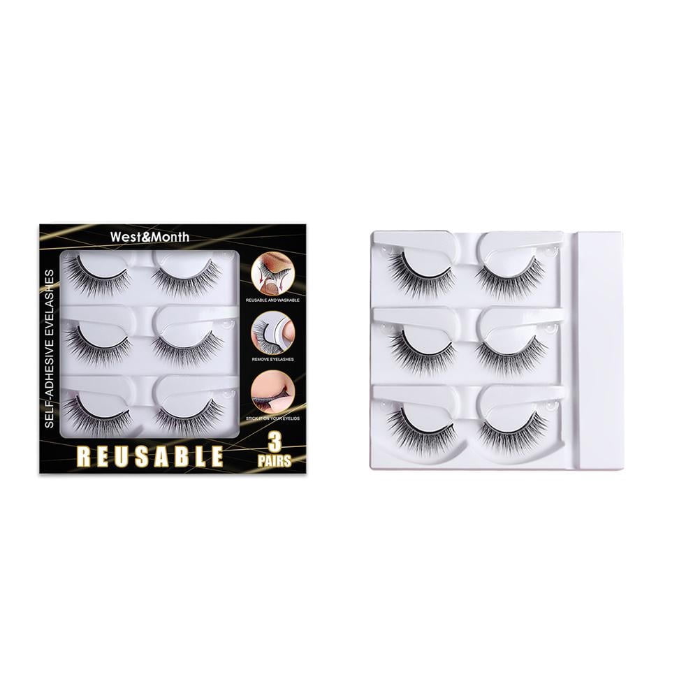 3 Pair Self Adhesive Eyelashes No Eyeliner or Glue Needed Reusable Natural False Eyelashes Gift for Women Natural Look