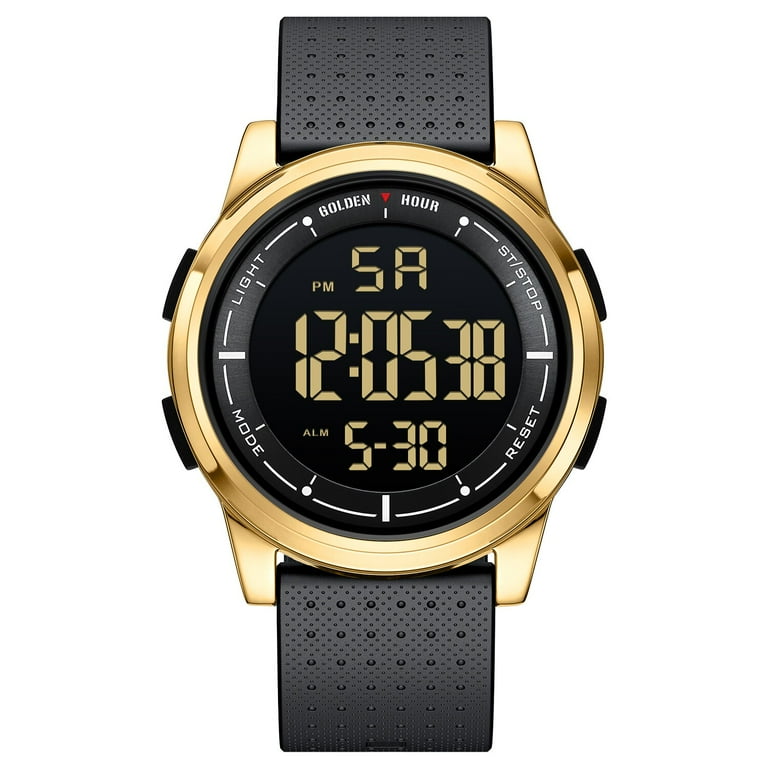 GOLDEN HOUR Ultra-Thin Minimalist Sports Waterproof Digital Watches Men  with Wide-Angle Display Rubber Strap Wrist Watch for Men Women