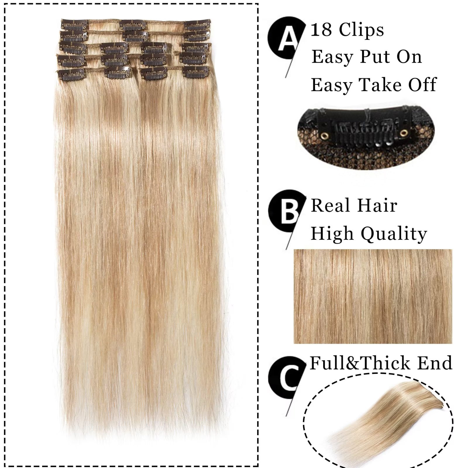 18 Inch Clip In Human Hair Extensions 8 Piece Set Straight Double Weft Ac7420dda5dac4aceba4816e8c0e12  main image 4