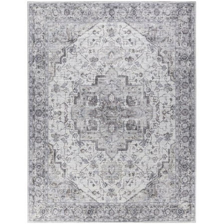 HomeRoots 533131 9 x 12 ft. Floral Power Loom Distressed Washable Area Rug, Beige & Ivory