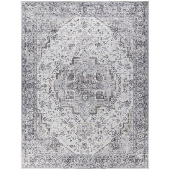 HomeRoots 533131 9 x 12 ft. Floral Power Loom Distressed Washable Area Rug, Beige & Ivory