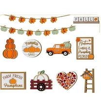 11 Pcs Fall Tiered Tray Decoration Set, Pumpkin Fall Decorative Signs, Thanksgiving Decorations Autumn Pumpkin Leaves Rustic Farmhouse Fall Decor Autumn Harvest Decorative