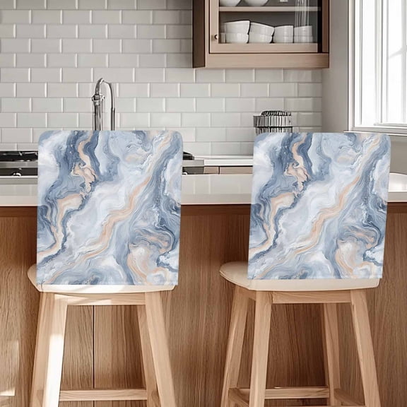 Marble Texture Chair Covers Set of 8 Elegant Gray Blue Tone Watercolor Effect Chair Back Covers Stretch Removable Washable Chairs Slipcovers Chair Protector for Dining Room Kitchen Party Decor