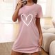 thumbnail image 1 of Camisón corto de poliéster para mujer, talla grande, estampado de San Valentín, cuello redondo, manga corta, 1 of 4