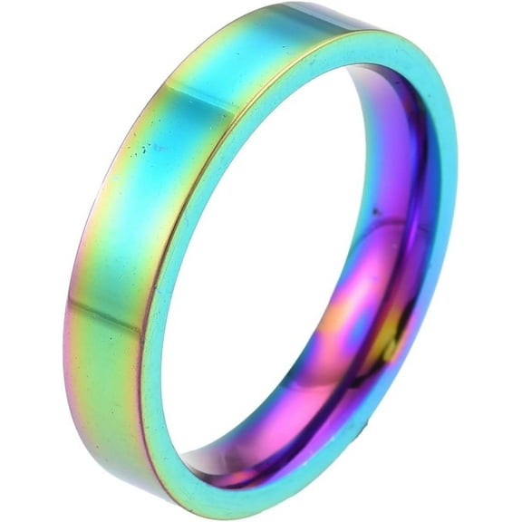 10 pc 201 Stainless Steel Plain Band Ring for Women Rainbow Color Inner Diameter: 17mm