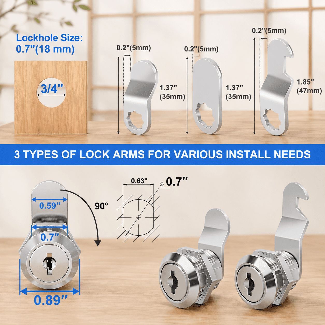 Cabinet Locks with Keys 5/8 Inch Cam Keyed Alike Tool Box Lock, 20 Pack ...