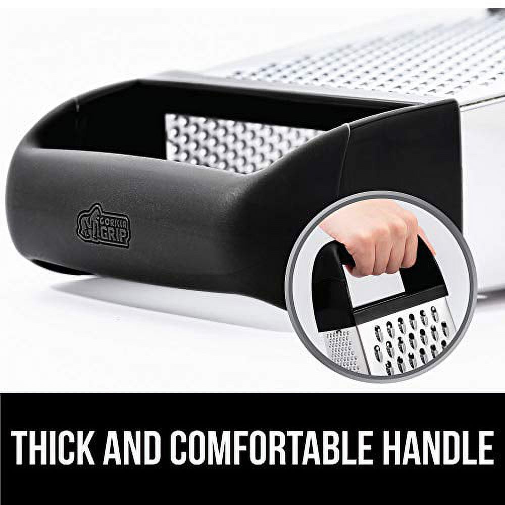 Gorilla Grip Box Grater, Stainless Steel, 4-Sided Graters with Comfortable Handle and Storage Container for Cheese, Vegetables, Ginger, Handheld Food Shredder, Kitchen Zester, 10 inch, Black - image 3 of 9
