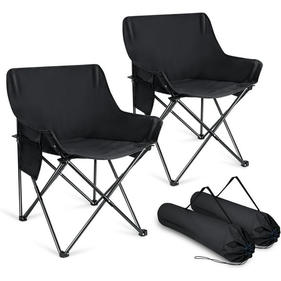 Outdoor Camping Chair for Adult, Large Portable Folding Moon Chairs with Carry Bag for Patio Beach, Fishing, Lawn and More Outdoor Sports, 600D Oxford Fabric & Heavy Duty Steel (2, Black)