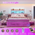 thumbnail image 6 of VanAcc Full Size Bed with 49.6" Bookcase Headboard, Dual Side Storage Racks, 4 Drawers, RGB LED Lighting, Charging Station, Distressed White, 6 of 9