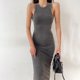 thumbnail image 1 of 2024 nuevo liso básico Vintage sin mangas acanalado ceñido al cuerpo vestido de punto de verano para mujer Casual Sexy ajustado a la cadera vestido Midi para mujer, 1 of 5