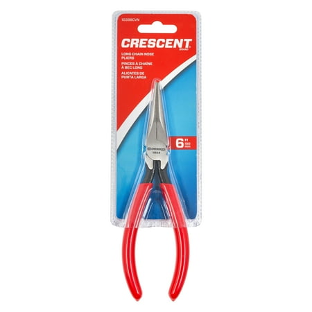 UPC: 0037103324016 | Crescent 10336CVNN – 6-5/8  Box Joint Straight Dipped Handle Long Chain Nose Pliers