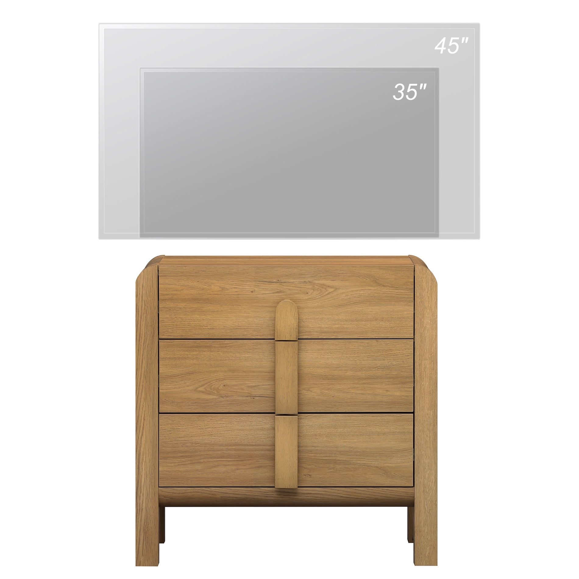 Mid-Century Modern Wood Nightstand with 3 Drawers ,31.5" Large End Table,Curved Bedside Table Storage Cabinet for Bedroom, Living Room,Entryway