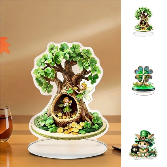 Cagogo 3Pcs St. Patrick's Day Decorations, Green Four Leaf Acrylic Flatware Piece, Shamrock Home Decor for St. Patrick's Day Party and Office Desk, Festive Tabletop Ornament, Irish Holiday