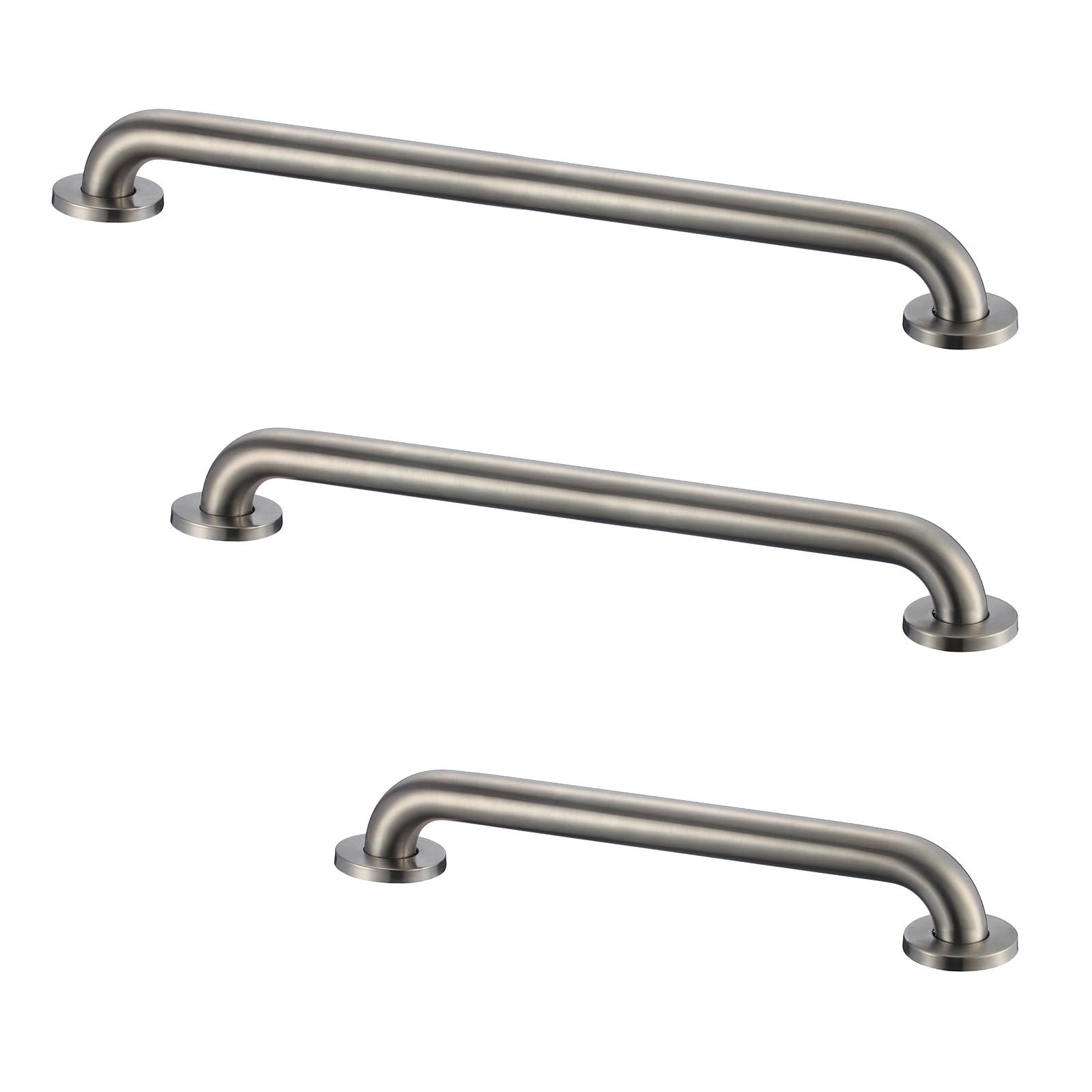 Brushed Stainless Steel Grab Bar Bundle, 3 Pack, 18/36/42 Inch Lengths for Restrooms