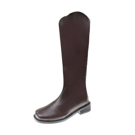 

KBKYBUYZ Women s Warm Square Toe Low Heeled Knee Length Knight Zipper High Boots
