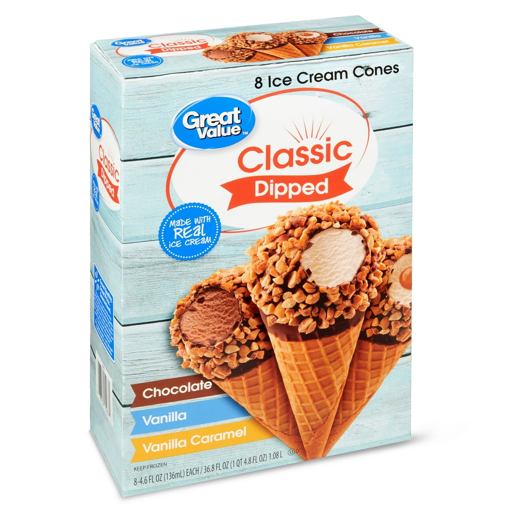 Great Value Classic Dipped Ice Cream Cones, 8 Count, 36 oz