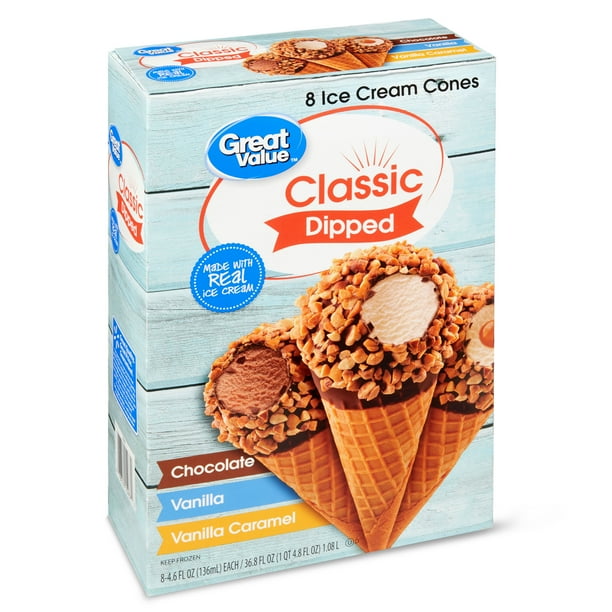 Great Value Classic Dipped Ice Cream Cones, 8 Count, 36 oz Walmart