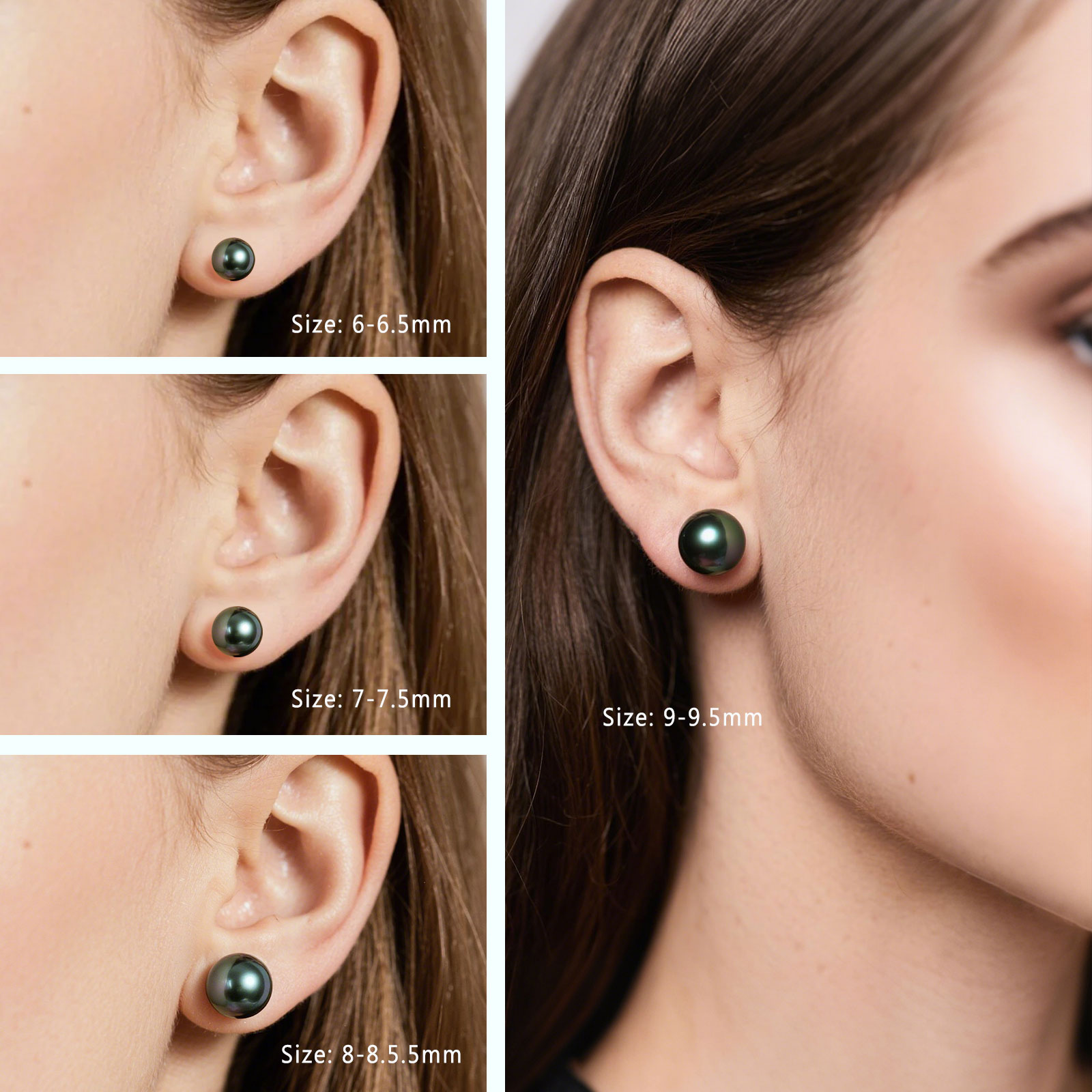 BAMIKI 7.5-8mm Handpicked Tahitian Black Pearl Earrings 925 Sterling Silver Studs Valentine's Day Gift for Women