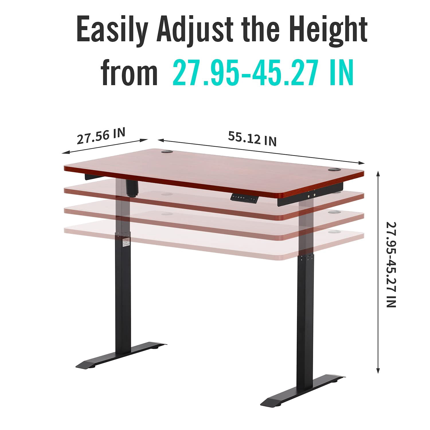 UNICOO® Height Adjustable Electric Standing Desk, 55 x 27.6 Inches Stand up Table, Sit Stand Home Office Desk with One Piece Tabletop (NTESMF01-B + 55 in Walnut TOP)