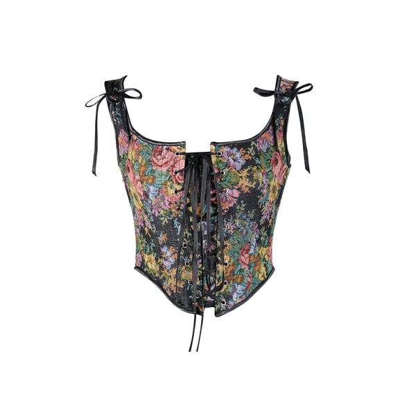 VISgogo - Camisola con corsé para mujer, estilo vintage, sin mangas, con cordones de flores, ajustadas, para fiesta, club VISgogo moda