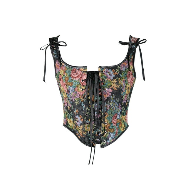 VISgogo - Camisola con corsé para mujer, estilo vintage, sin mangas, con cordones de flores, ajustadas, para fiesta, club VISgogo moda