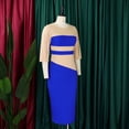 thumbnail image 4 of AURA Plus Size Color Block Pencil Midi Dress Crewneck Half Sleeve High Waist Bodycon Work Office Elegant Dress, 4 of 10