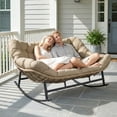 thumbnail image 3 of RADIATA Double Papasan Rocking Chair with Cushion, 2-Person Patio Egg Lounge Chair, Oversized Outdoor Recliner Loveseat, 620 lbs Capacity, Comfy Big Rocker for Porch, Balcony,Living Room,Brwon, 3 of 9
