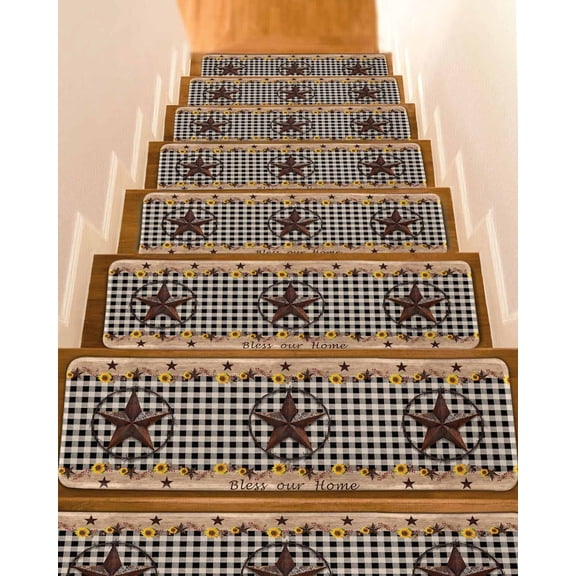 Country Star Non-Slip Stair Treads for Wooden Steps, 10 Pack 8x30 Inches Carpet Stair Mats with Adhesive Backing, Noise-Reducing Step Covers for Indoor Stairs, Easy to Install & Residue-Free