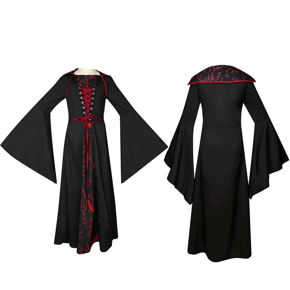 EYHLKM Carnival Costume Sorceress Costume Gothic Dress Royal Vampire  Costume Medieval Black Witch Dress Themed Party Masquerade Party,110cm