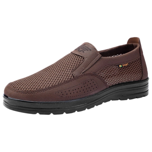 Domuza Mens Summer Breathable Non-Slip Casual Sneakers Comfortable Casual Hollow Out Mesh Platform Loafers, Summer Flat Slip On Walking Shoes Coffee 7.5 (EU-40)
