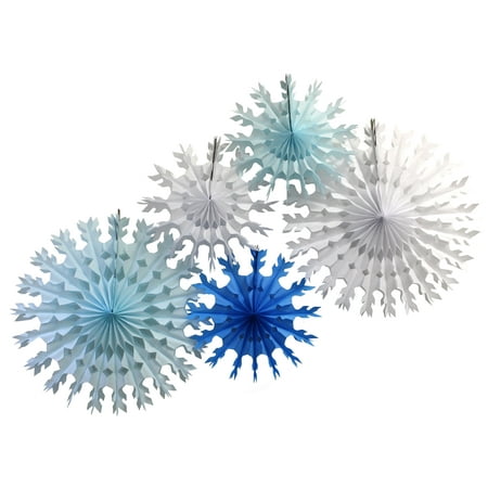 22 Inch Snowflake - Devra Party 5-Piece Tissue Paper Snowflake Collection, 15 and 22 Inch, Winter Mix (White, Light Blue, Turquoise)