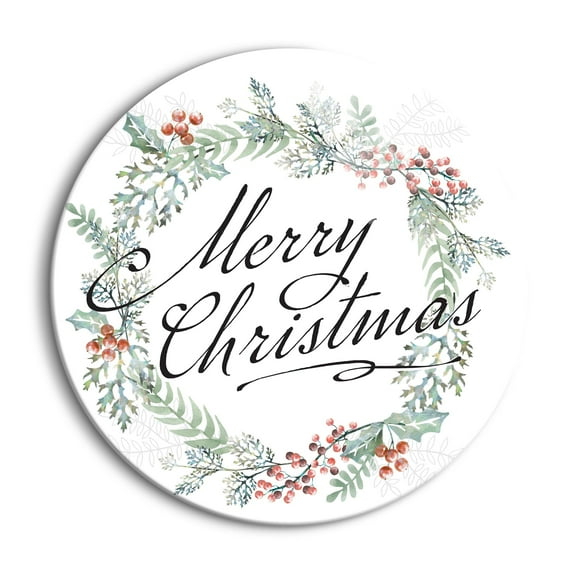 Merry Holidays Green Holly Wreath 24 inch Glass Round Wall Hanging Sign