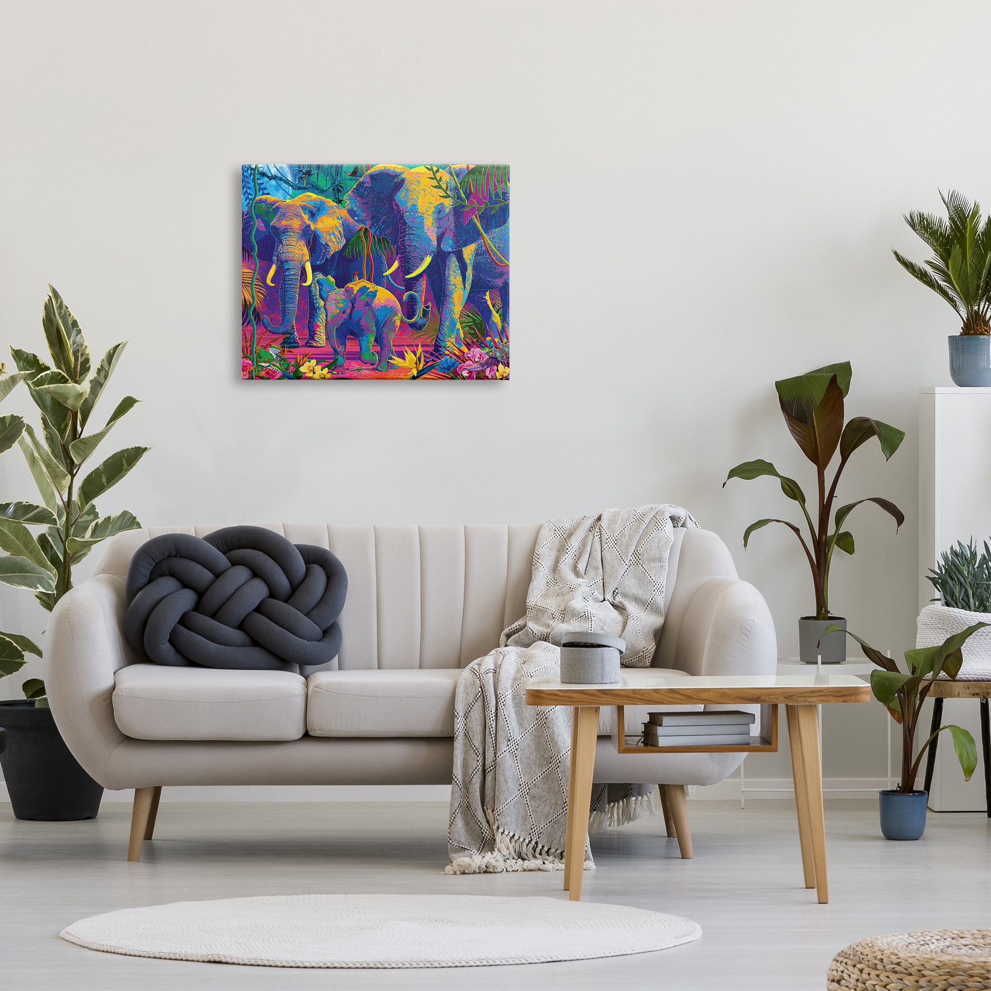 Stupell Industries Elephants in Vivid Hues Animals & Insects Painting Gallery Wrapped Canvas Print Wall Art, 30 x 24