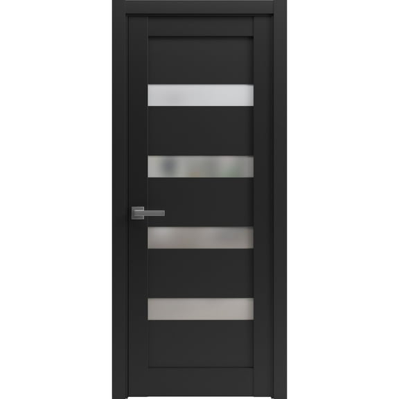Pantry Kitchen Lite Door with Hardware | Quadro 4113 Matte Black with Frosted Opaque Glass | Single Panel Frame Trims | Bathroom Bedroom Sturdy Doors -24" x 80"