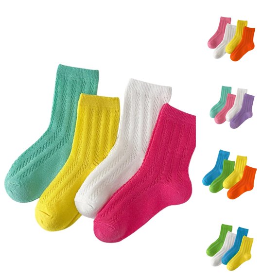 Kids Mesh Mid‑Calf Socks 3 Pairs Set, Boys Girls Spring Summer Thin Breathable Hollow‑Out Ribbed Crew Socks, Lightweight Casual Solid‑Color Children Socks for Daily School Wear