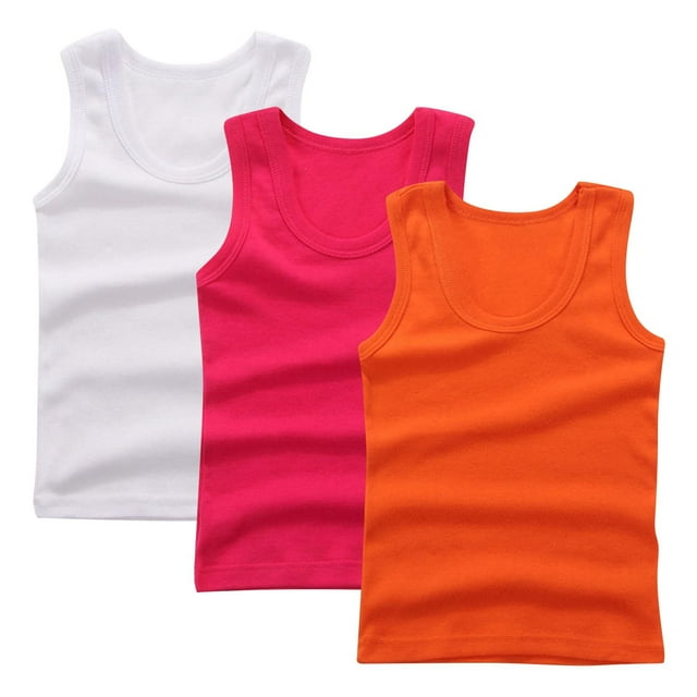 Bwiyojiz Mode 3 Pcs Tailles 90-160 Coton 3 Pcs Couche Intérieure pour Enfants T-shirt d'Été Base T-shirt Col Rond Camisoles, Rouge