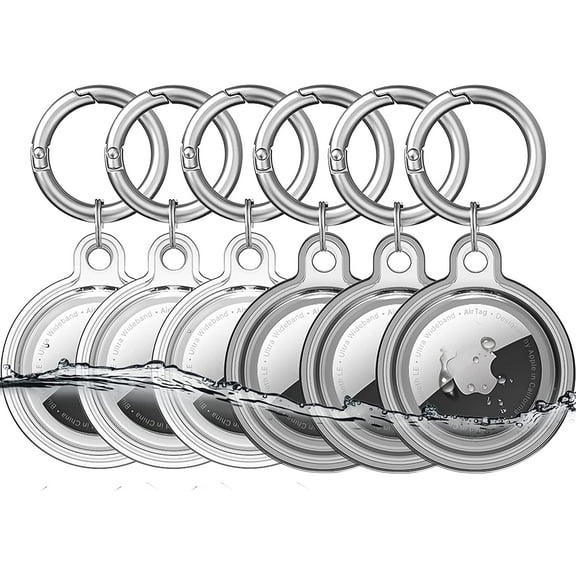 Waterproof Airtag Holder, 6 Pack Apple Airtags with Keychain, AirTag Case for Luggage, Dog Collar, Keys, Anti-Scratch Full Body Protective Airtag Holder (3*Clear 3*Black)