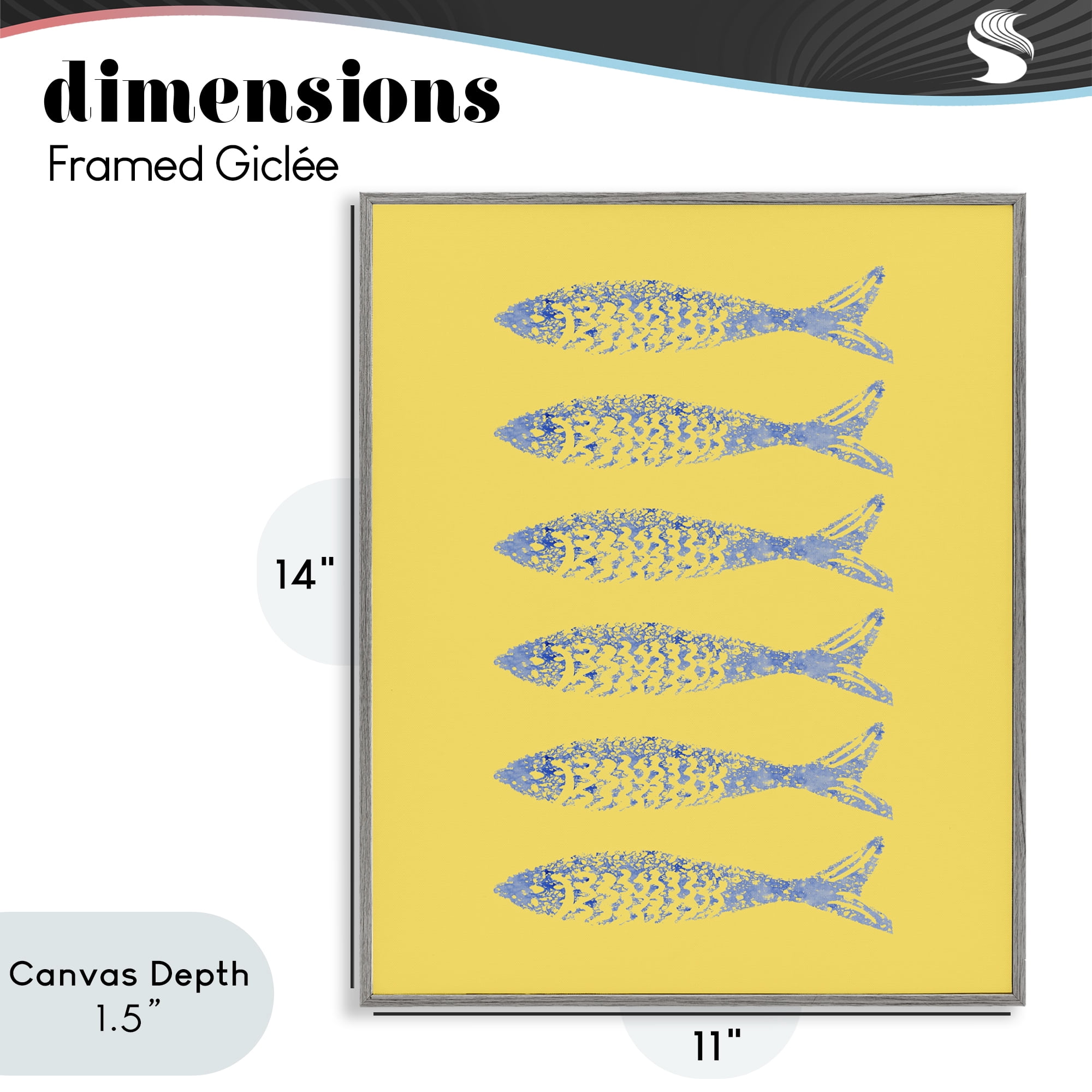 Stupell Industries Sardine Stamps on Yellow Gray Framed Giclee Art, design by Julie DeRice