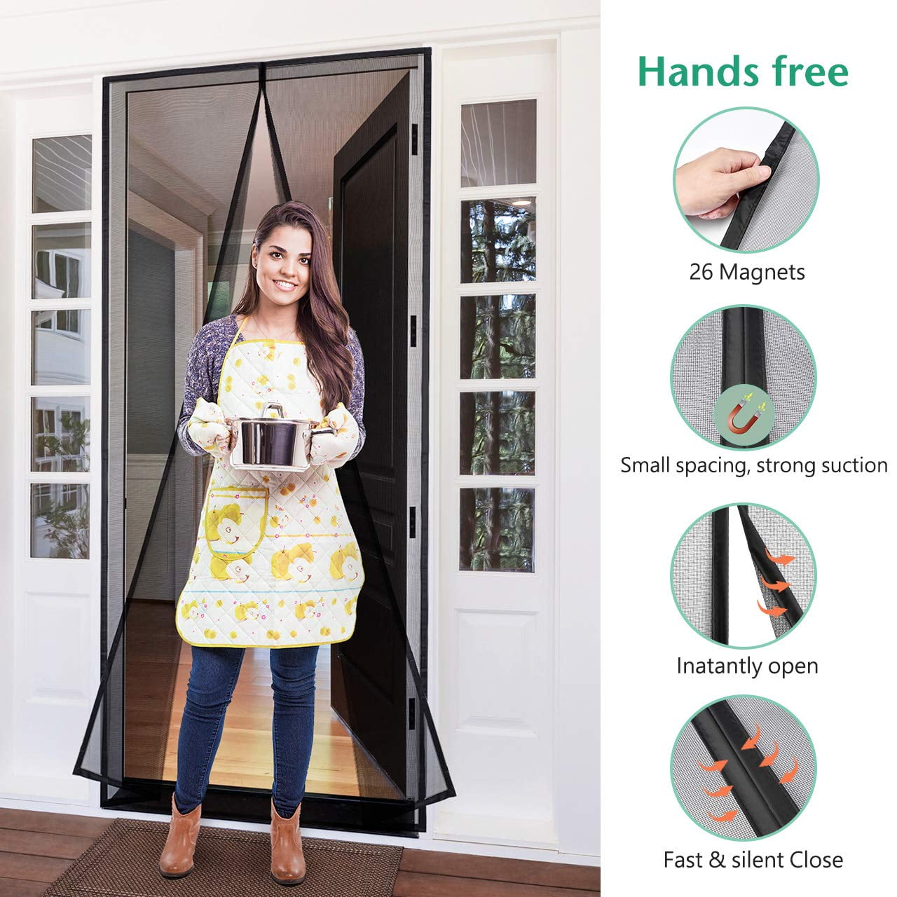 Black Magnetic Door Screen Easy installation Keep Fresh Air & Bugs & Insect Out 