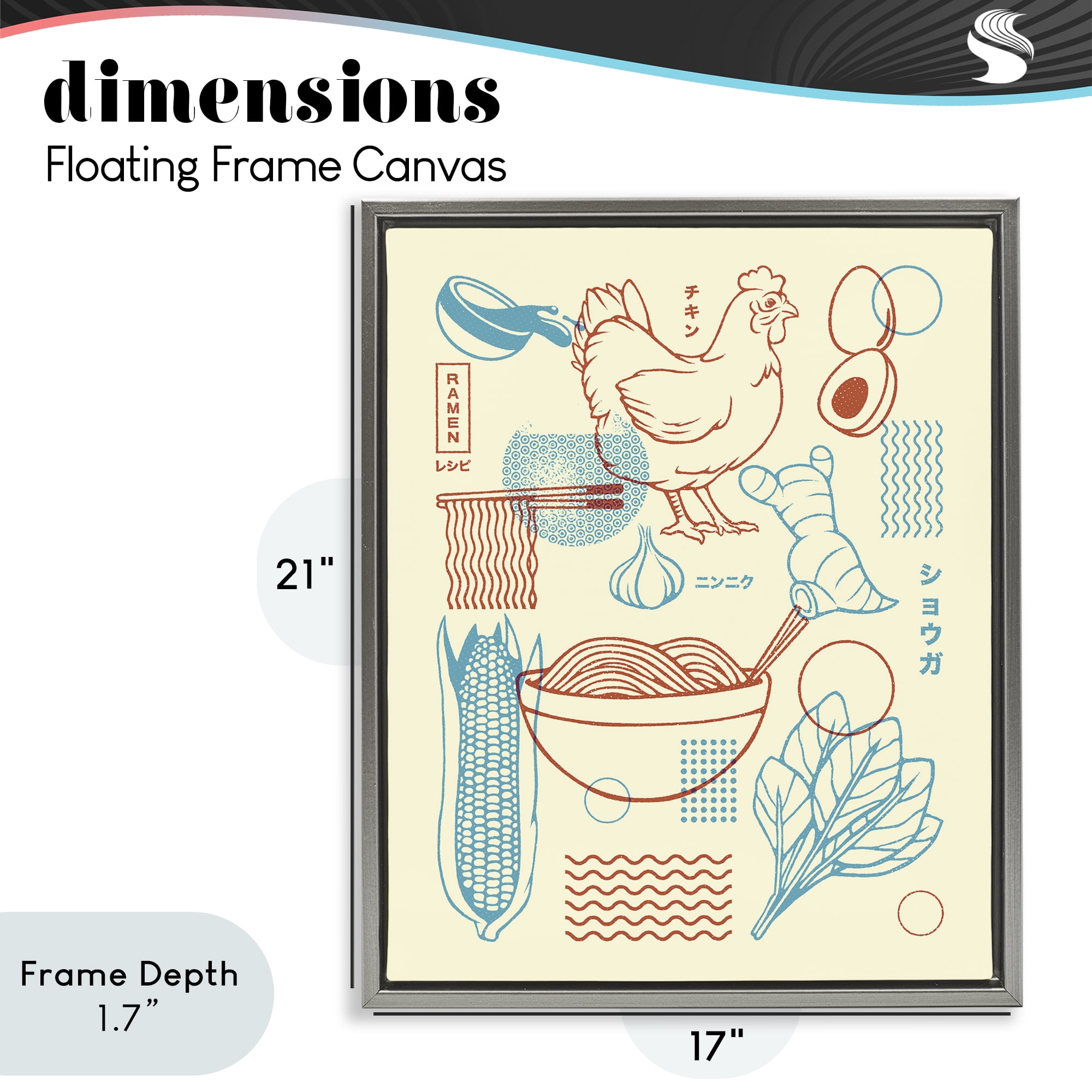 Stupell Industries Minimalist Ramen Ingredients Gray Framed Floater Canvas Wall Art, design by Tobe Fonseca
