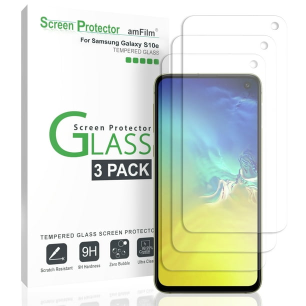 Galaxy S10e Screen Protector Glass (3 Pack) - amFilm Case Friendly Tempered Glass Screen