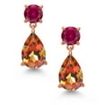 thumbnail image 2 of Gem Stone King 18K Rose Gold Plated Silver Ecstasy Mystic Topaz and Red Created Ruby Earrings for Women | 9.32 Cttw | Gemstone November Birthstone | Pear Shape 12X8MM, 2 of 4
