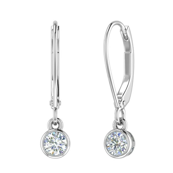 3/4 Carat Diamond Lever-back Drop Earrings in 14K White Gold - IGI Certified